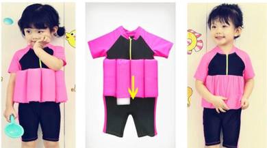 Baju Renang Girl Kids Floating Swim Suit+Cap-PINK