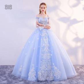 Blue long sleeve wedding bridal gown RB1070