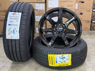 Sport Rim Baru 15 Enkei PF07 Glossy Black Siap Tay