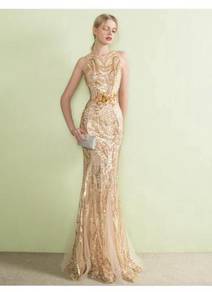 Gold sequin wedding bridal prom dress gown RBP0396
