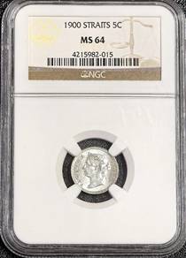 1900 Straits, Queen Victoria 5 Cents NGC MS64