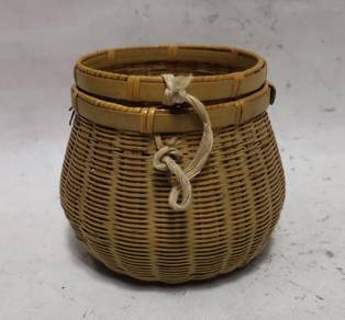 Japanese Handwoven Bamboo Fishing Basket Vintage