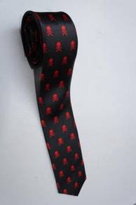 SLIM Skull Crossbones RED Cartoon Neck Tie