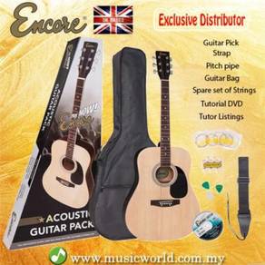 Encore dreadnought natural wood acoustic guitar