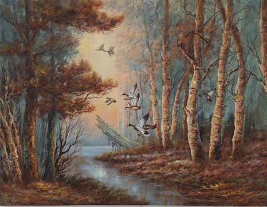 Oil Painting - Mallard Duck Flying Above
