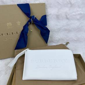 Burberry London White Leather Pouch Front Logo