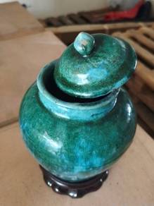 Vintage Turquoise Glazed Ceramic Ginger Jar with L
