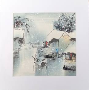 Clearance Watercolor Winter Pathway Village