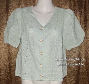 Mint Green Eyelet Blouse M