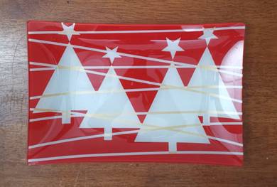 Christmas tree platter glass