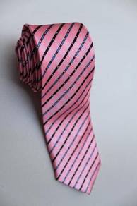 SLIM Pink Black Blue Red White Striped Neck Tie