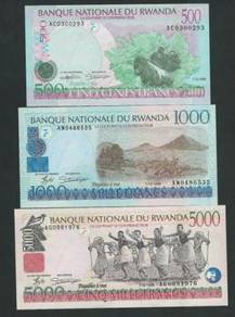 Rwanda set 5000+1000+500 francs 1998  - unc