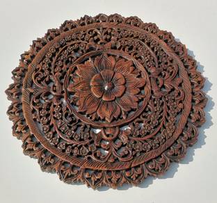 Large Round Wood Carved Floral Wall Art.Tropical H