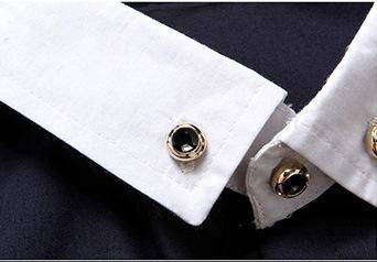 A0532 Stylish Button Dark Blue Long-Sleeved Shirt