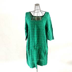 Ace & Jig Linen Green/black Stripes Dress