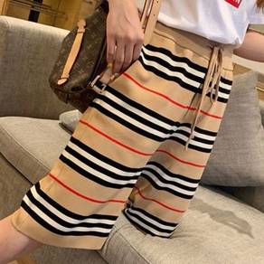 Burberry Women Knit Mesh Striped Shorts Khaki