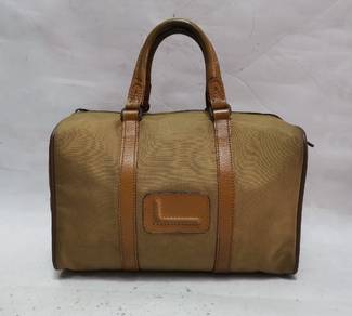 LANCEL Paris Vintage Vachetta Leather Canvas Satch