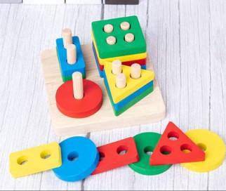 Wooden Geometry Square Shape Matching Stacking