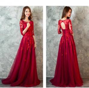 Red long sleeve wedding prom dress gown RBP0685