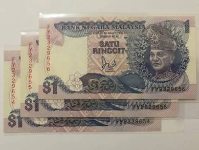 Malaysia Banknote $1 Running Number 3 Pieces 