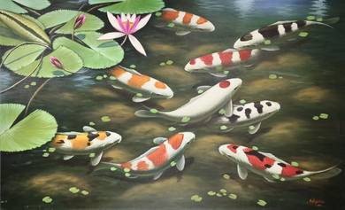 9 Japanese Carps with Lotus VII