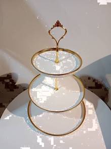 3 Tier Cake Stand, White Gold Color