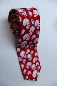 SLIM Halloween Symbol Skull White RED Neck Tie