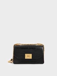 CHARLES & KEITH Croc-Effect Chain Strap Crossbody 