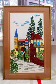 Cross-stitch Picture Frame - Idyllic Village Scene