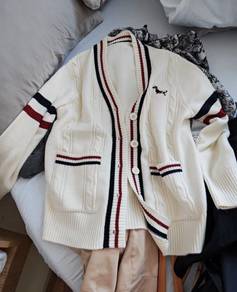 Readystock cream dog knitted cardigan long sleeve