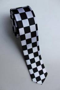 SLIM Black White #9 Box Quality Striped Neck Tie