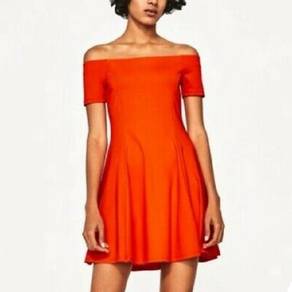 Zara fit and flare orange off shoulder dress