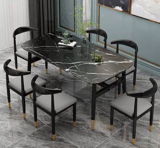 Meja Makan Set curve design marble 6 chairs