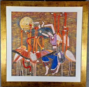 Woman Among Flamingo