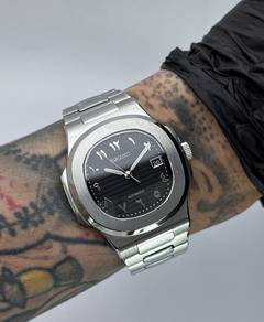 Custom Seiko Mod 40mm Black Arabic Silver Nautilus