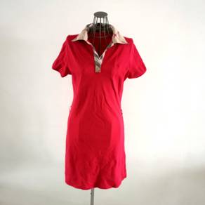 Burberry Nova Checked Collar Red Dress