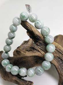 10.00mm Green/White Burma Jadeite Jade Bracelet