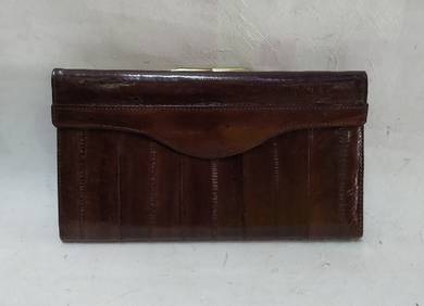Vintage Womens Eel Skin Long Wallet Dark Brown Sna