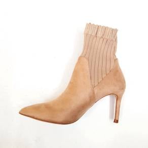 ZARA Nude Microsuede Heel Sock Boots