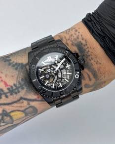 Custom Seiko Mod 40mm Black Skeleton Submariner