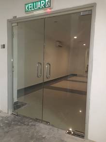 Pasang Pintu Kaca + 12mm + Clear + Kalis Pecah