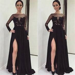 Black long sleeve slit wedding prom dress RBP1097