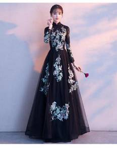 Black cheongsam long sleeve dress RBMWD0102