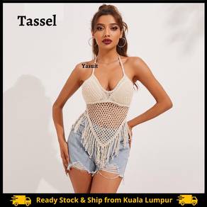 Tassel Top Tank Crop Top Knitted Padded Bra Tie