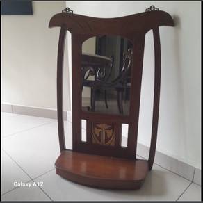 Antique teakwood mirror with shelf