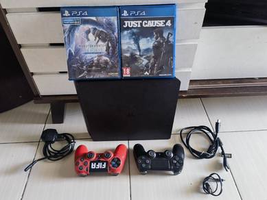 PlayStation 4 slim✅ 
500gb✅ 
1 Ds4✅ 
1 free ds4✅ 
