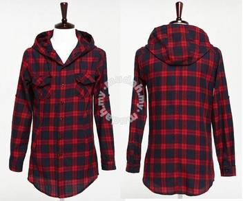 RED SHiRT HOODIE KEMEJA LENGAN PANJANG MERAH HOODY
