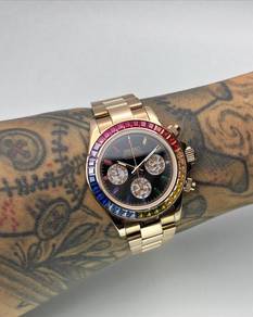 39.5mm Rose Gold Double Rainbow Daytona vk63