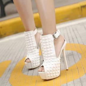 Black white studded high party heels shoe 2