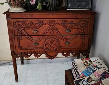 Classic 2-Drawer Teak Chest Storage with Carved